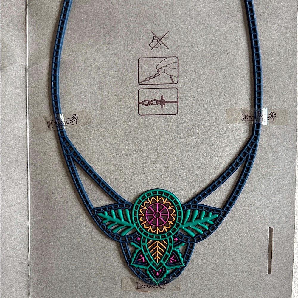 Floral Necklace - Navy and Teal